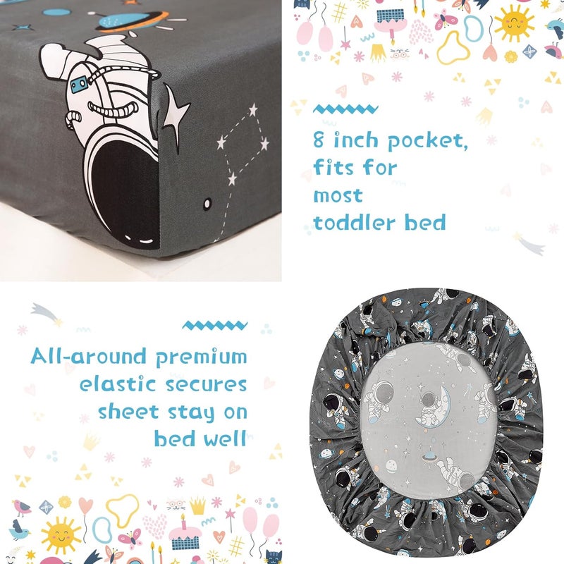 JSD Grey Astronaut Toddler Bedding Set, 4 Piece Space Theme Bed-in-a-Bag Comforter Sheet Set, Machine Washable - Image 3